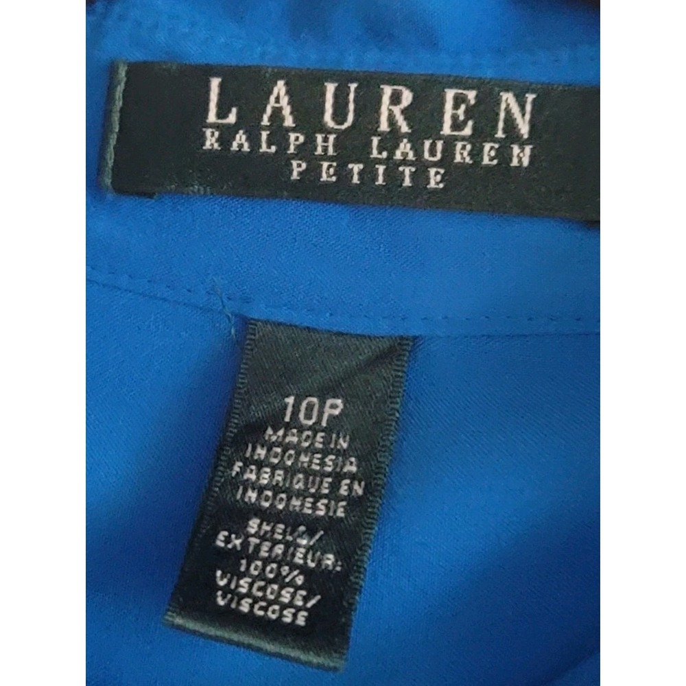 Lauren Ralph Lauren Dress 10P Blue Shirt Dress Drawstring Waist Career Petite - Picture 2 of 7
